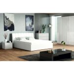Ensemble chambre verona : lit 180 cm commode 3 tiroirs tables de chevet armoire 4 portes blanc brillant ...