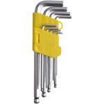 Cl� allen hexagonale - marque - lot de 9 pi�ces - acier chrome - vanadium - long bras - t�te sph�rique ...