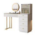 Ensemble coiffeuse 120x40x120cm miroir �clair� led plateau verre tremp� 5 tiroirs 1 placard blanc sans ...