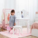 Coiffeuse enfant table de maquillage avec miroir et tabouret blanche fantasy fields td - 13366d