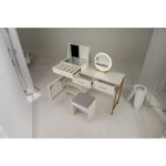 Ensemble de coiffeuse et tabouret costway miroir et �clairage r�glable plateau en verre 3 tiroirs porte ...