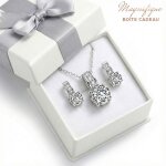Ensemble collier et boucles doreilles solitaire baign� dans lor blanc. ecrin cadeau. no�l saint valentin. ...