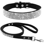 Ensemble de collier et laisse en daim doux avec strass et strass pour animal domestique noir taille s[u805] ...