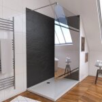 Ensemble complet douche � litaliennne avec receveur 90x90 + paroi miroir + panneaux muraux ardoise