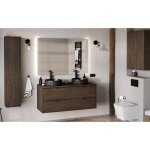 Ensemble complet salle de bain 120 cm + plateau + double vasques noires + miroir + colonne + 2 meubles ...