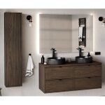 Ensemble complet salle de bain 120 cm + plateau + double vasques noires + miroir + colonne - caldera ...