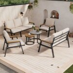 Ensemble complet de salon de jardin: canap� 3 places 2 fauteuils 2 tables basses avec plateau effet marbre ...