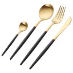 Ensemble de couverts - acier inoxydable - 4 pi�ces - noir et or - design �l�gant - durable