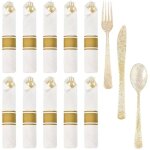 Ensemble de couverts en plastique dor� - design �l�gant - lot de 10 - sans bpa