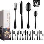 Couverts de table - inox - 24 pièces - poli miroir - usage quotidien - noir Couverts de table - inox - 24 pièces - poli miroir - usage quotidien - noir