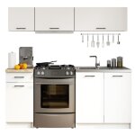 Ensemble de cuisine akord oliwia g1 blanc 180 cm 6 portes 1 tiroir fa�ade blanche 6 �tag�res 180x46x174 ...