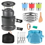 Ensemble cuisine camping 21 pi�ces pour 3 personnes - shipenophy - aluminium - inclut casserole et bouilloire ...