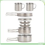 Ensemble de cuisson camping - fafeicy - kit 8 pi�ces - acier inoxydable - poign�es pliables - compact ...