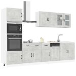 Ensemble darmoires de cuisine - jilis - 7 pi�ces - kalmar - gris b�ton - bois ding�nierie et verre - ...