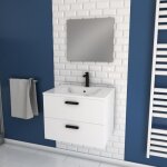 Meuble salle de bain 60 cm suspendu 2 tiroirs blanc avec vasque et miroir - box - in 60 white