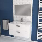 Meuble salle de bain 80 cm monte suspendu blanc 80x46x45 cm avec tiroirs - vasque et miroir Meuble salle de bain 80 cm monte suspendu blanc 80x46x45 cm avec tiroirs - vasque et miroir