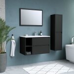 Ensemble domino set de salle de bain 80 vanity + vasque + miroir & colonne