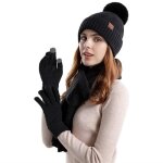 Ensemble charpe - amoune - hiver 3 en 1 - acrylique - doublure polaire - gants tactiles