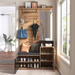 Ensemble d?entr�e avec miroir pat�res penderie et banc � chaussures noir et bois