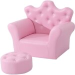 Ensemble fauteuil et pouf enfant design couronne de princesse - homcom - rose - 3 ans et plus
