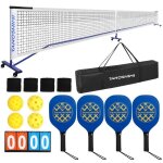 Ensemble de filet de pickleball portable filet de pickleball avec 4 palettes de pickleball et roues durables ...