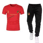 Ensemble foot homme style portugal - maillot &amp jogging fin - look premium �t� - - rouge