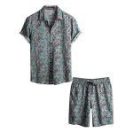 Ensemble hawa�en homme chemise et short vert motif tropical floral tenue d�t� l�g�re et respirante style ...