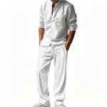 Ensemble homme 2 pices - leoclotho - col mao en lin - blanc