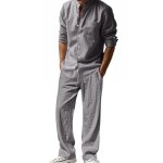 Ensemble homme 2 pices - leoclotho - col mao en lin - gris
