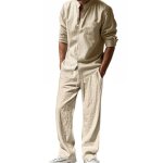 Ensemble homme 2 pices - leoclotho - col mao en lin - kaki