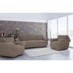 Housse de canap� - lin - ensemble 3 places + 2 fauteuils - extensible - beige - contemporain