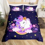 Ensemble de housse de couette pour enfants unicorn 140 x 200 cm ensemble de literie pour filles violet ...