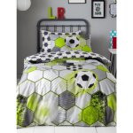 Ensemble housse de couette et taie doreiller simple football stamp - noir / blanc / vert Ensemble housse de couette et taie doreiller simple football stamp - noir / blanc / vert