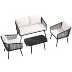 Ensemble jardin 4 pi�ces - helloshop26 - patio 4 pi�ces - corde pe tress�e - coussins lavables - structure ...