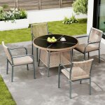 Ensemble de jardin 5 pi�ces table ronde verre tremp� avec coussins maisentiel