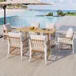 Ensemble de jardin accoudoirs tress�s une table et six chaises avec coussins structure en fer forg� pour ...
