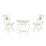 Ensemble de jardin aldeano en fer - clp - table et deux chaises pliables - crme antique - blanc - jardin ...