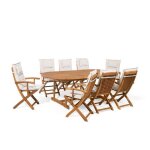 Ensemble de jardin en bois 8 places - beliani - maui - table extensible - chaises pliables - coussins ...