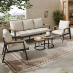 Ensemble de jardin exterieur 4 - 5 places : canap� 3 places 2 fauteuils 2 tables basses avec plateau ...