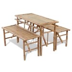 Ensemble de jardin - jill - table avec 2 bancs en bambou - pliable et portable - marron