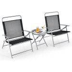 Costway salon de jardin avec 2 chaise et 1 table pliantes cadre métal table basse en verre trempé pour ... Costway salon de jardin avec 2 chaise et 1 table pliantes cadre métal table basse en verre trempé pour ...
