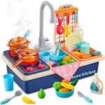 Ensemble de jouets pour �vier de cuisine pour enfants avec eau courante28pcs �vier lavage faisant semblant ...