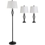 Ensemble de lampes vintage - 3 pi�ces - 2 lampes de table �38 cm - 1 lampadaire �62 cm - noir et blanc ...