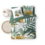 Housse de couette florida 260 x 240 cm - coton 42 fils motif tropical vert (ensemble avec 2 taies)