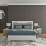 Ensemble lit 140x190cm + 2 chevets blanc et imitation marbre - genesis