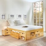 Ensemble lit 160x200 cm + 2 chevets en pin massif naturel - chamonix