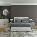 Ensemble lit 160x200cm + 2 chevets + commode blanc et imitation marbre - genesis