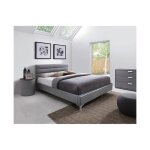 Ensemble lit thomas 160x200 avec sommier + 2 tables de chevet rondes ? gris et bois