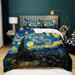 Ensemble de literie - peint - nuit �toil�e - housse de couette 90x190 - 2 taies 65x65cm - microfibre