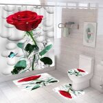 Ensemble de luxe pour salle de bain - imperméable - rideau de douche 3d - 4 pièces - roses - blanc Ensemble de luxe pour salle de bain - imperméable - rideau de douche 3d - 4 pièces - roses - blanc